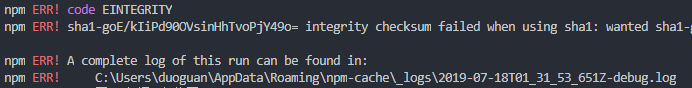 code EINTEGRITY，npm安装时候报错